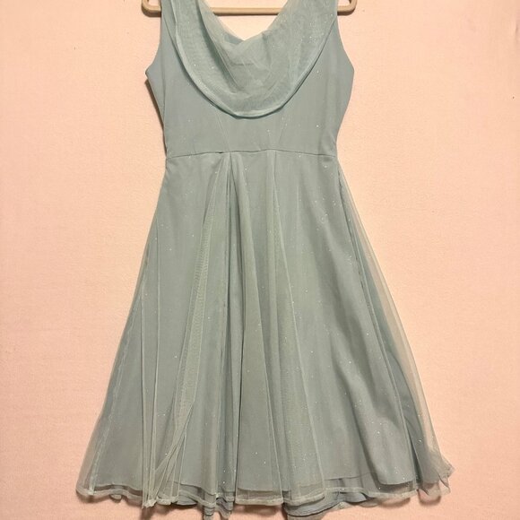 Miss Candyfloss Womens Medium 50s Cinderella Pin Up Swing Dress Blue Glitter - Picture 14 of 15